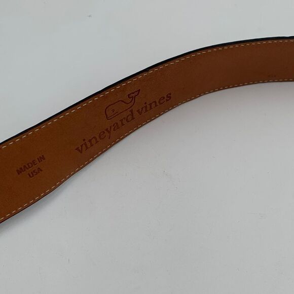 Vinyard Vines Men's Classic Brown Leather Belt silver buckle size 34 - Picture 9 of 9